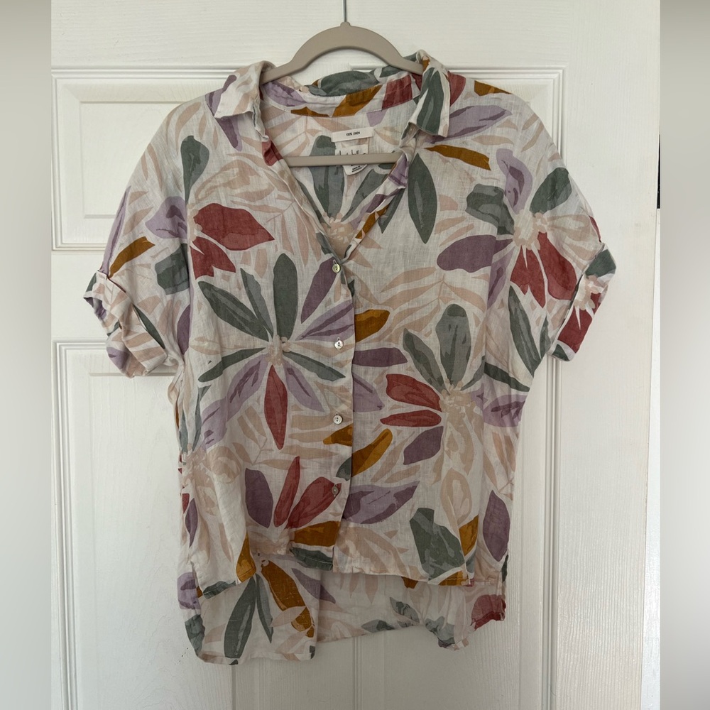 Nicole Miller 100% Linen Shirt Button Up